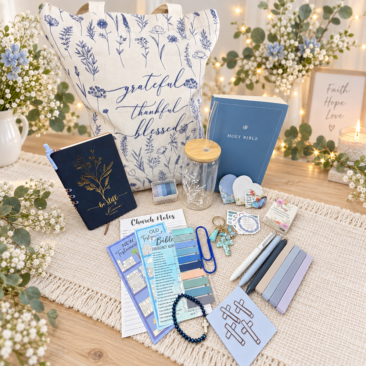 💙 Grateful, Thankful, Blessed Tote Bible Bundle