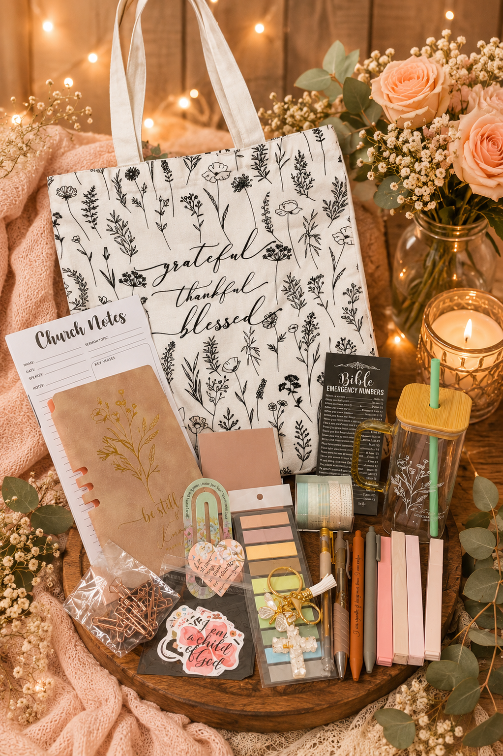 🌿 Grateful, Thankful, Blessed Floral Tote Bundle 🌿